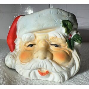 Vintage ANCO Liang Santa Head Votive Candle Holder Ceramic Stamped 1988